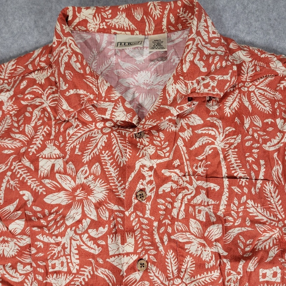 L.L. Bean Short‎ Sleeve Button Up Hawaiian Shirt Mens Large Regular Orange